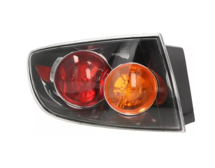 Lampa spate MAZDA 3 (BK), 10.2003-03.2006, partea stanga, DEPO, W21/5W+W21W; negru reflector rim, semnalizare portocalie; fara suport becuri; SAE; exterior, Sedan,