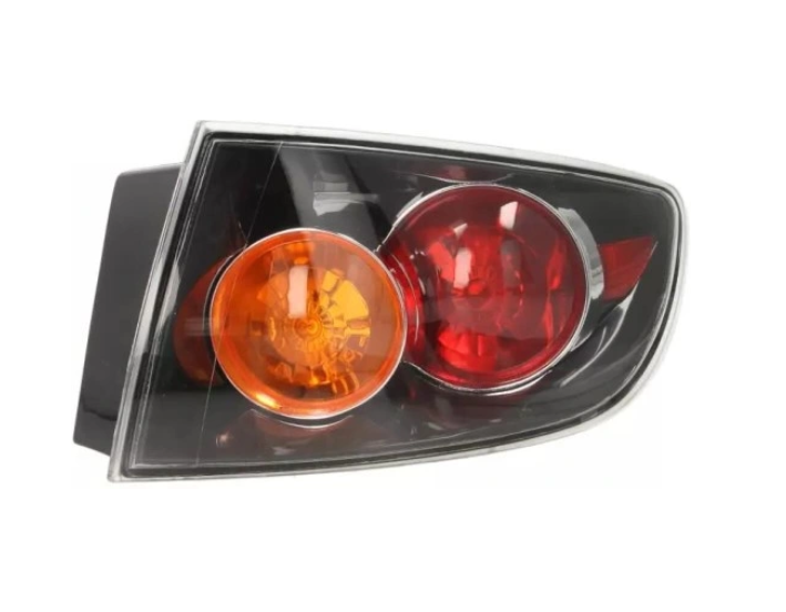 Lampa spate MAZDA 3 (BK), 10.2003-03.2006, partea dreapta, DEPO, W21/5W+W21W; negru reflector rim, semnalizare portocalie; fara suport becuri; SAE; exterior, Sedan,
