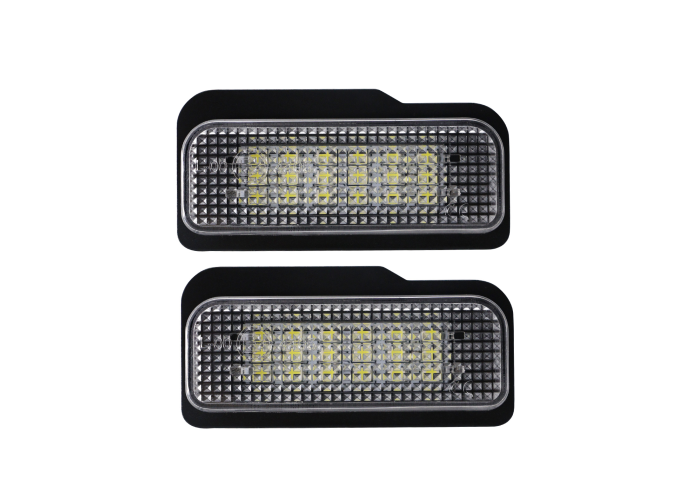 Set 2 buc lampa numar spate MERCEDES Clasa C (W203) 05.2000-2007; Clasa CLS (C219), 10.2004-01.2011; Clasa E (W211) Sedan, 2002-12.2009; Clasa SLK (R171), 11.2004-03.2011; TESLA MODEL S, 06.2012-, partea stanga, LED; TUNING,