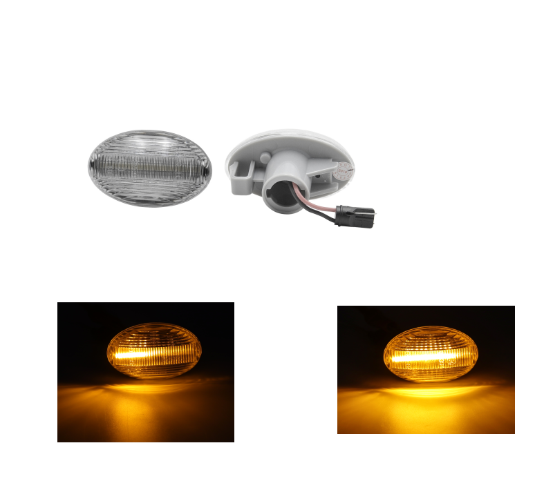 Set lampa semnalizare laterala MERCEDES Clasa A (W168) 09.1997-2004; CITAN (W415), 11.2012-; VITO/ VIANO (W639), 01.2003-2014; Clasa V/VITO (W447), 04.2014-10.2023; SMART FORTWO/CITY COUPE/CABRIO (MC01), dynamic indicator; LED; transparent; TUNING,