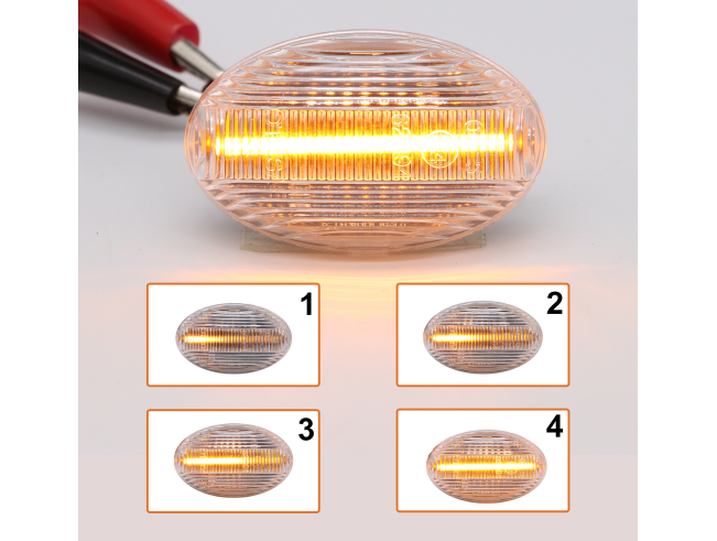 Set lampa semnalizare laterala MERCEDES Clasa A (W168) 09.1997-2004; CITAN (W415), 11.2012-; VITO/ VIANO (W639), 01.2003-2014; Clasa V/VITO (W447), 04.2014-10.2023; SMART FORTWO/CITY COUPE/CABRIO (MC01), dynamic indicator; LED; transparent; TUNING,