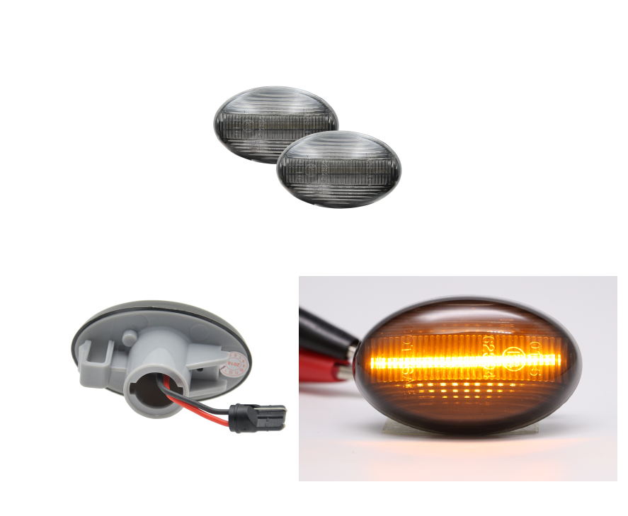 Set lampa semnalizare laterala MERCEDES Clasa A (W168) 09.1997-2004; CITAN (W415), 11.2012-; VITO/ VIANO (W639), 01.2003-2014; Clasa V/VITO (W447), 04.2014-10.2023; SMART FORTWO/CITY COUPE/CABRIO (MC01), 07.1998-12.2006, LED; fumuriu; TUNING,