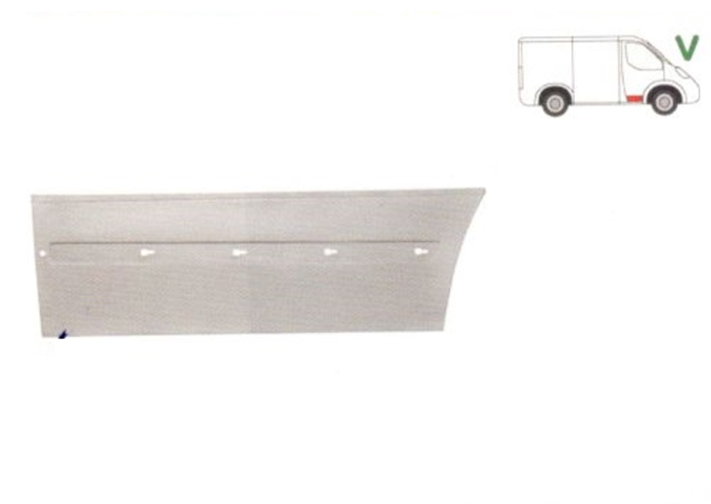 Panou reparatie usa fata MERCEDES VITO / Clasa V (W638), 02.1996-01.2003, partea dreapta, cu gauri ornament; inaltime. 240 mm,