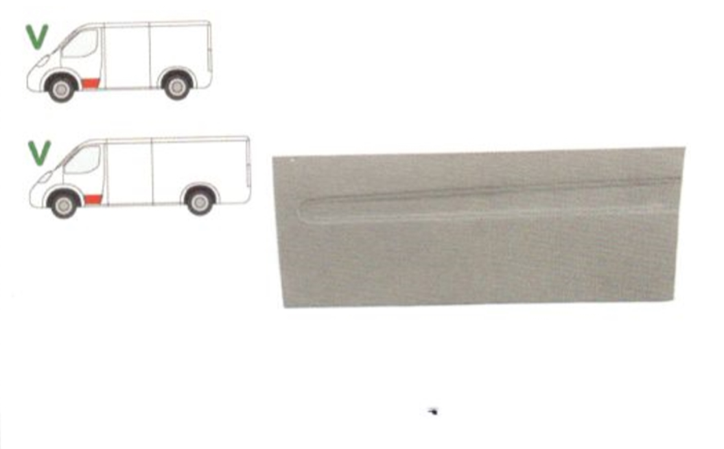 Panou reparatie usa fata MERCEDES VITO/ VIANO (W639), 01.2003-10.2010, partea stanga, metal galvanizat; cu gauri ornament,