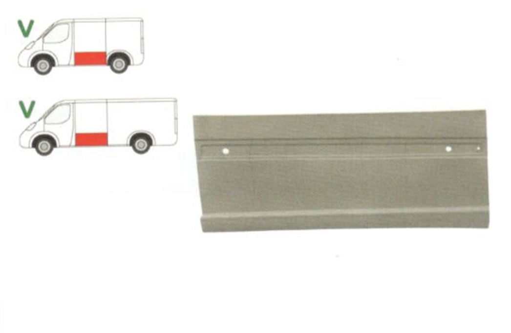 Panou reparatie usa MERCEDES VITO/ VIANO (W639), 01.2003-2014, partea dreapta, metal galvanizat; cu gauri ornament; inaltime 1/3,