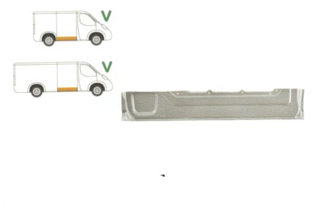 Panou reparatie usa MERCEDES VITO/ VIANO (W639), 01.2003-2014, partea dreapta, POTRYKUS, inferior; metal galvanizat; usa culisanta; cu canelura; inaltime. 200 mm,