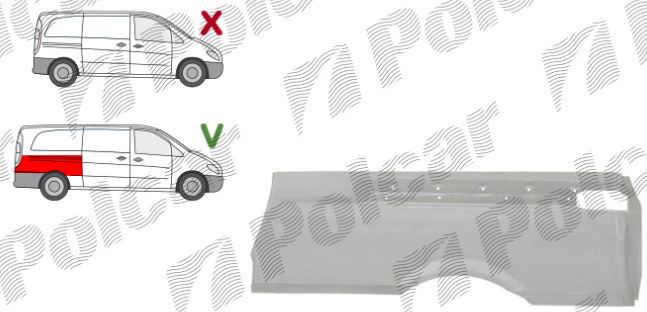 Segment reparatie aripa spate MERCEDES VITO/ VIANO (W639), 01.2003-2015, partea stanga, metal galvanizat; superior part; pana la geam; lung, lung,