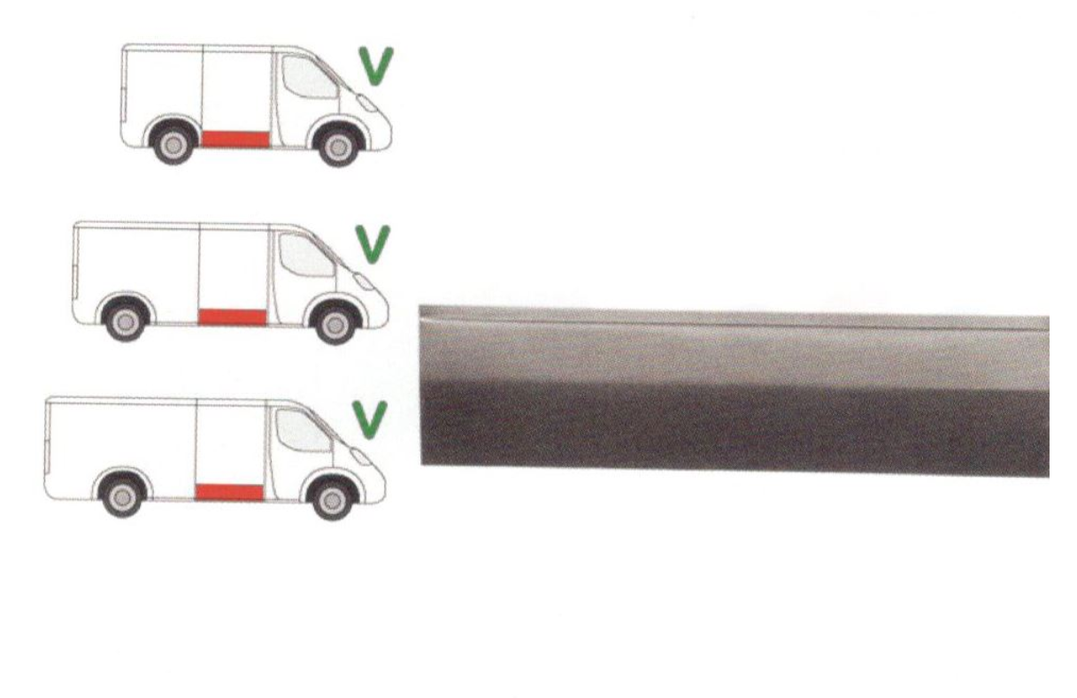 Panou reparatie usa MERCEDES Sprinter, 1995-2007, Vw LT 1996-2006, partea dreapta, metal; usa culisanta; lungime 1185, inaltime 310 mm,