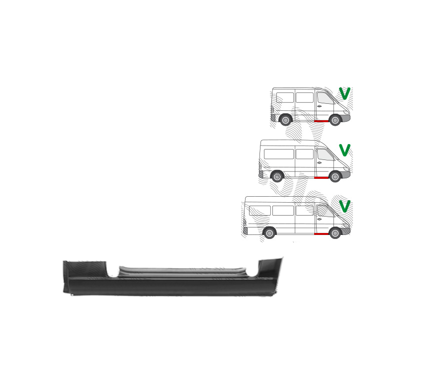 Prag fata MERCEDES SPRINTER 01.1995-2006, VW LT II 05.1996-12.2005, partea dreapta, metal galvanizat,