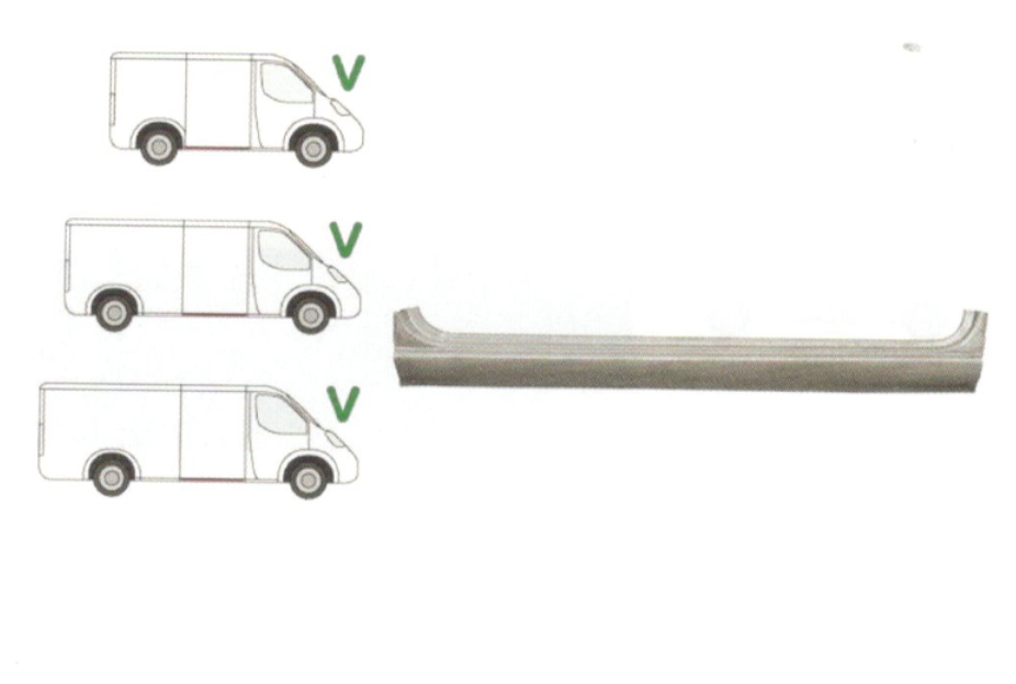 Prag MERCEDES SPRINTER 01.1995-2006, VW LT II 05.1996-12.2005, partea dreapta, metal 1, 0 mm; sub usa culisanta; lungime 1200 mm,