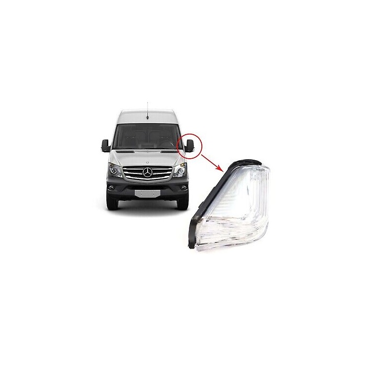 Lampa semnalizare oglinda MERCEDES SPRINTER, 07.2006-2018; SPRINTER, 02.2018-; VW CRAFTER (2E), 12.2005-04.2017, cabina simpla, partea stanga, TYC, PCY16W; alb, silver housing; fara suport becuri,