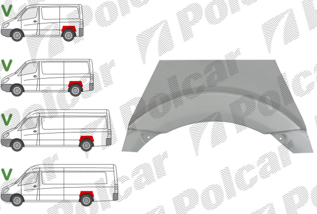 Segment reparatie aripa spate MERCEDES SPRINTER, 07.2006-06.2018, VW CRAFTER (2E), 12.2005-04.2017, partea stanga, metal galvanizat,