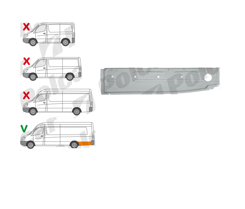 Intaritura perete lateral MERCEDES SPRINTER 209-524, 07.2006-2018, VW CRAFTER (2E), 12.2005-04.2017, partea stanga, interior; metal; latimea segmentului; Extra versiune lunga 4700mm,