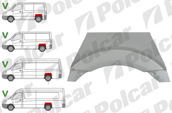 Segment reparatie aripa spate MERCEDES SPRINTER, 07.2006-06.2018, VW CRAFTER (2E), 12.2005-04.2017, partea dreapta, metal galvanizat,