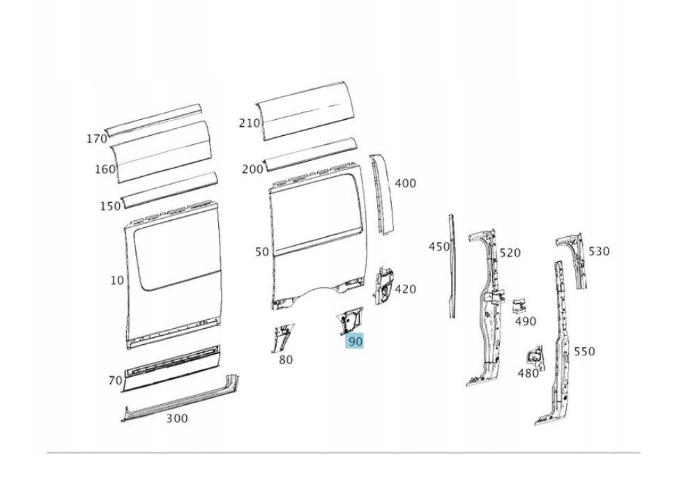 Segment reparatie aripa spate MERCEDES SPRINTER, 02.2018-, partea stanga, KLOKKERHOLM, metal galvanizat; cu gauri ornament; in spatele rotii; lungime 630 mm; ampatament 3665 mm,