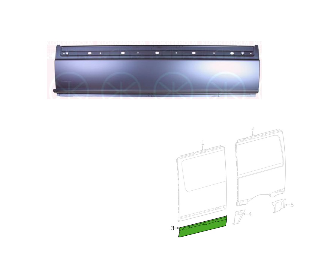 Piese de reparatie pentru panoul lateral MERCEDES SPRINTER, 02.2018-, partea dreapta, KLOKKERHOLM, metal galvanizat; latimea segmentului; inferior; lungime 1590mm, inaltime 560mm; ampatament 3665 mm,