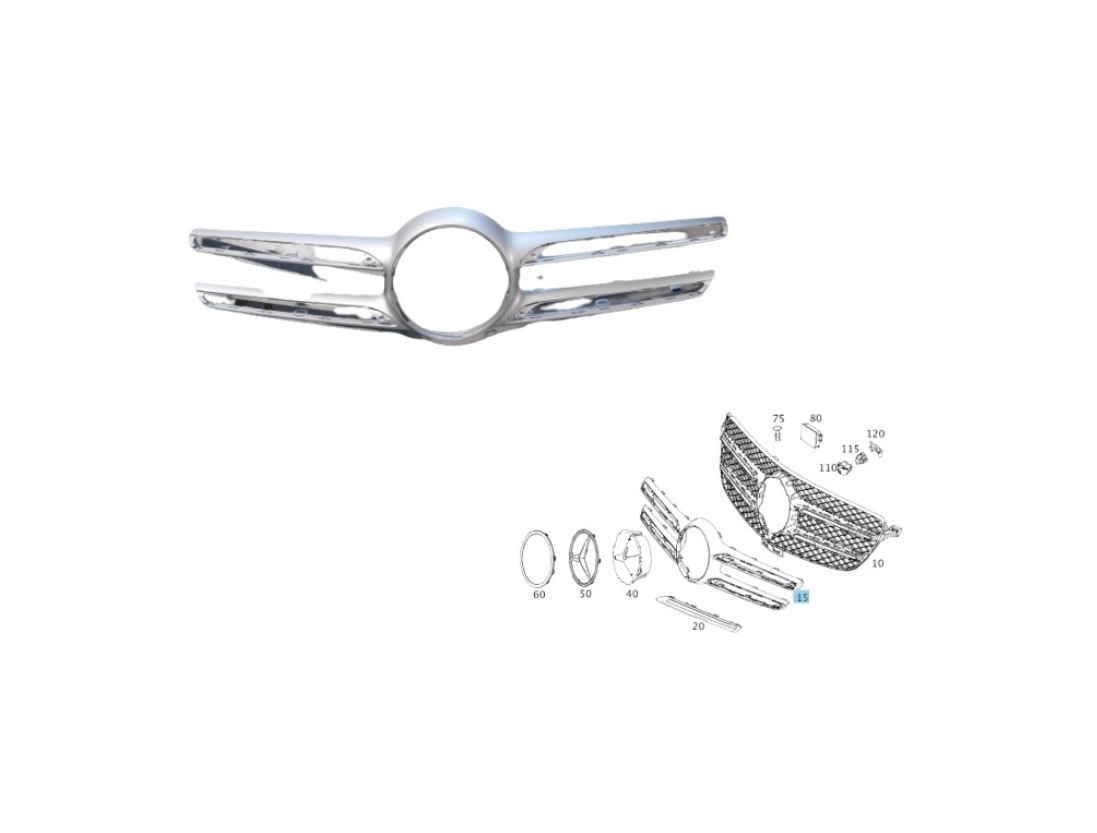 Capac grila fata MERCEDES Clasa GLE (W166), 08.2015-03.2020, fara gaura camera; silver; exterior,