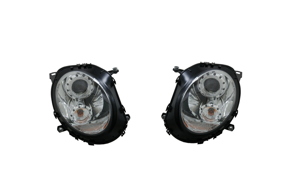 Set faruri tuning MINI ONE/COOPER/CLUBMAN/CLUBVAN/COUPE/ROADSTER/CABRIO (R55/56/57/58/59), 07.2007-2012, cu LED daytime running light; H9; manual; crom, transparent; TUNING; SAE; halogen,