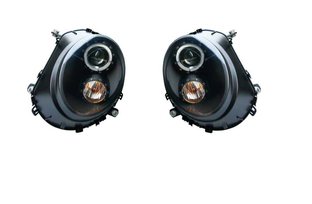 Set faruri tuning MINI ONE/COOPER/CLUBMAN/CLUBVAN/COUPE/ROADSTER/CABRIO (R55/56/57/58/59), 07.2007-2012, cu LED daytime running light; H9; manual; negru, transparent; TUNING; SAE; halogen,