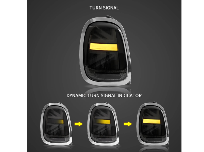 Set lampa spate MINI HATCH/CLUBMAN (F54/F55/F56/F57), 02.2014-2019, partea stanga, dynamic indicator; LED; negru rim, rosu; TUNING,