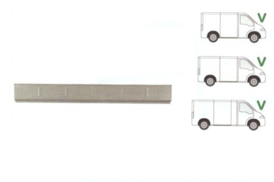 Prag interior CITROEN JUMPER (230), 06.1994-08.2006; FIAT DUCATO (230), 03.1994-09.2006; PEUGEOT BOXER (230), 06.1994-08.2006, partea stanga=dreapta, KLOKKERHOLM, metal galvanizat; intaritura prag; lungime 1500 mm, inaltime. 200 mm,