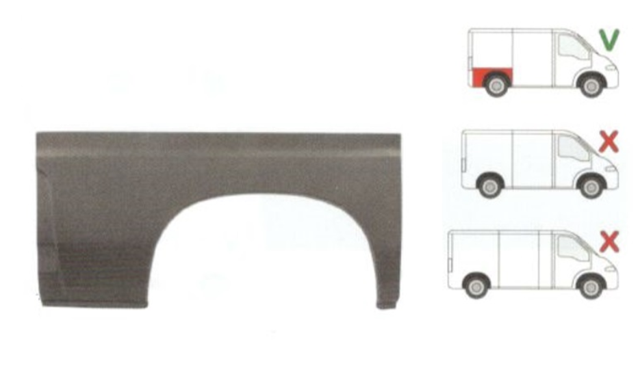 Segment reparatie aripa spate CITROEN JUMPER (230/244), 06.1994-08.2006; FIAT DUCATO (230/244), 03.1994-2006, PEUGEOT BOXER (230/244), 06.1994-2006, partea dreapta, inferior; pana la prima linie a caroseriei; versiune scurta,