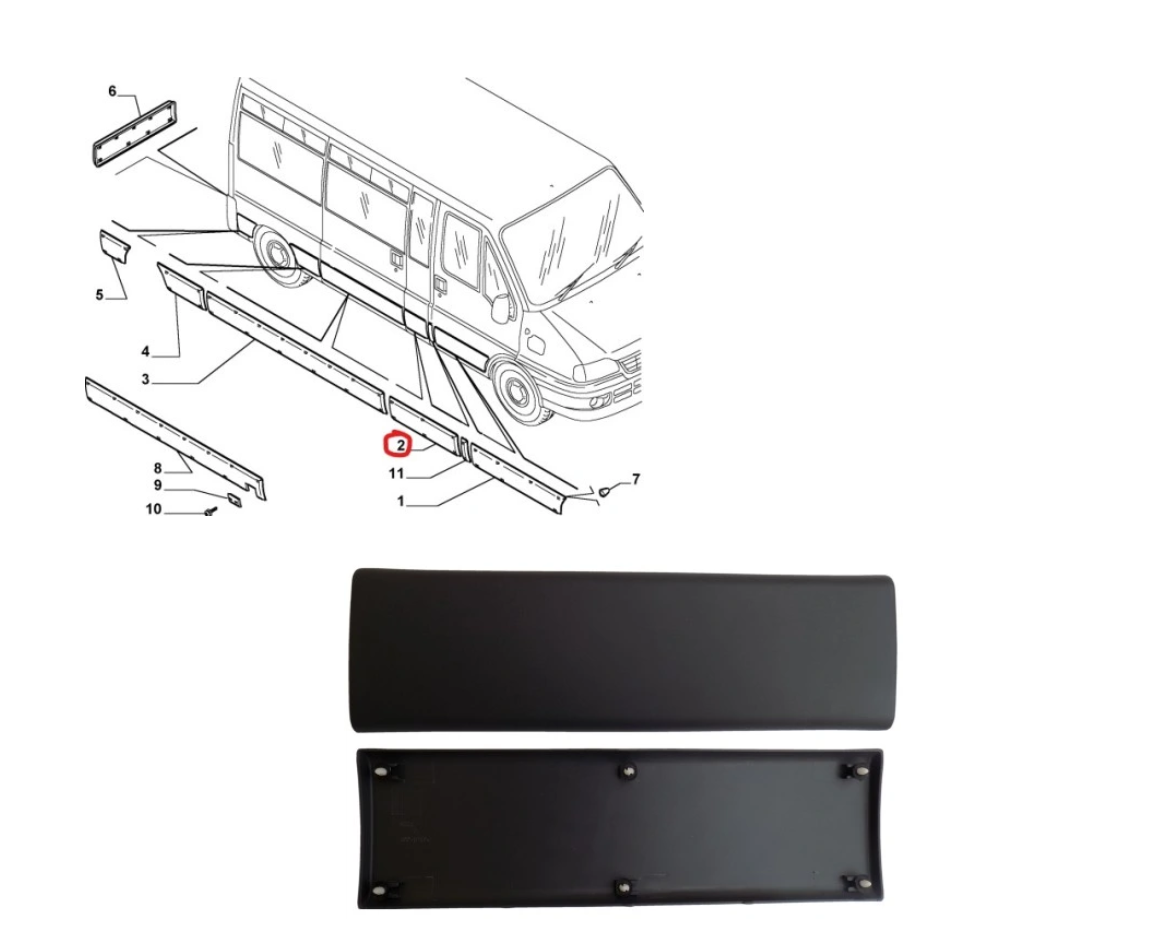 Bandou stalp CITROEN JUMPER (244), 01.2002-08.2006. FIAT DUCATO (244), 04.2002-09.2006, PEUGEOT BOXER (244), 04.2002-08.2006, partea stanga=dreapta, gri inchis; lungime 550, inaltime 165 mm; cu ampatament, lung, cu ampatament, lung,