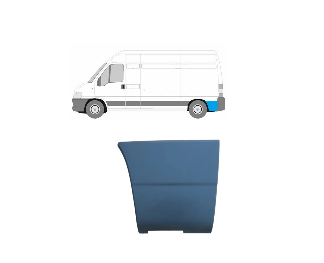 Bandou aripa spate CITROEN JUMPER (244), 01.2002-08.2006; FIAT DUCATO (244), 04.2002-09.2006; PEUGEOT BOXER (244), 04.2002-08.2006, partea stanga, gri inchis; in spatele rotii; lungime 370, inaltime 340 mm,