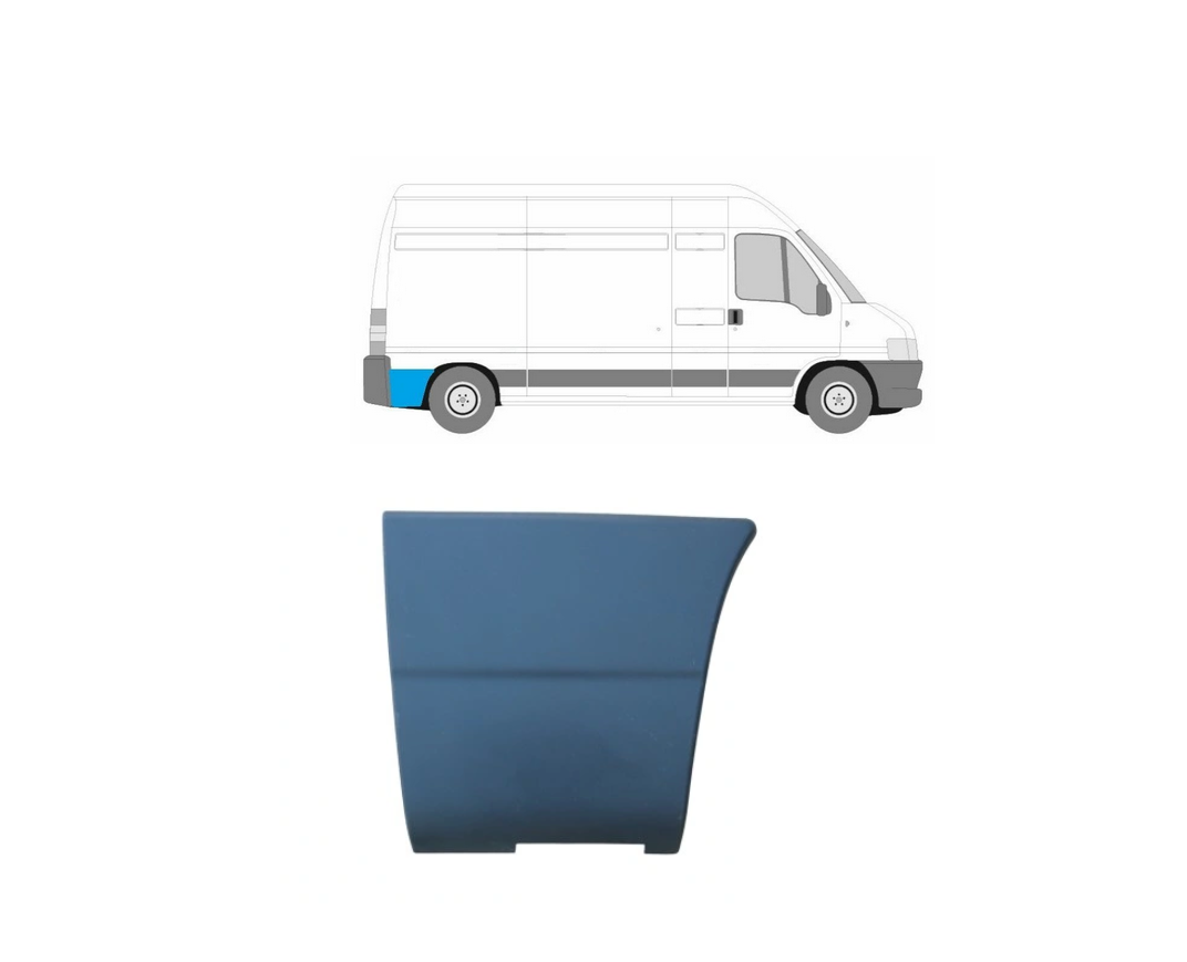 Bandou aripa spate CITROEN JUMPER (244), 01.2002-08.2006; FIAT DUCATO (244), 04.2002-09.2006; PEUGEOT BOXER (244), 04.2002-08.2006, partea dreapta, gri inchis; in spatele rotii; lungime 370, inaltime 340 mm,