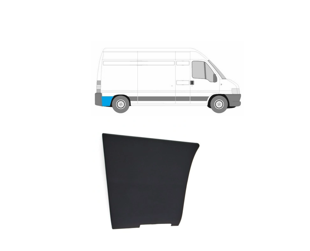 Bandou aripa spate CITROEN JUMPER (244), 01.2002-08.2006; FIAT DUCATO (244), 04.2002-09.2006; PEUGEOT BOXER (244), 04.2002-08.2006, partea dreapta, negru; in spatele rotii; lungime 370, inaltime 340 mm,
