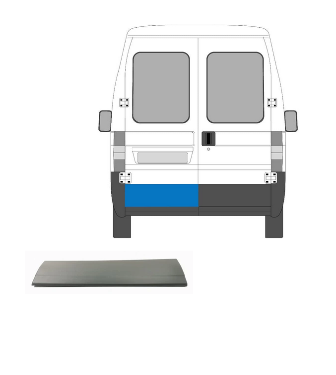 Bandou usa CITROEN JUMPER (244), 01.2002-08.2006; FIAT DUCATO (244), 04.2002-09.2006; PEUGEOT BOXER (244), 04.2002-08.2006, partea stanga, gri inchis; usa spate; lungime 800, inaltime 220 mm,