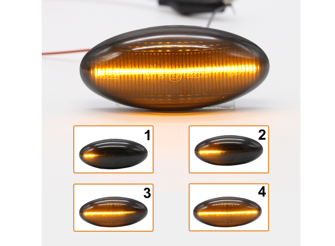 Set lampa semnalizare laterala CITROEN Berlingo, C2, C3, C5, Xsara, Xsara Picasso; PEUGEOT 206, 307, 407, 607; Partner , dynamic indicator; LED; fumuriu; TUNING,