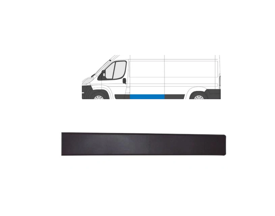 Side molding CITROEN JUMPER (250), 09.2006-08.2014; FIAT DUCATO (250), 09.2006-08.2014; PEUGEOT BOXER (250), 09.2006-08.2014, partea stanga, gri inchis; lungime 1400, inaltime 190 mm,
