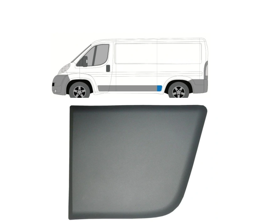 Bandou aripa spate CITROEN JUMPER (250), 09.2006-08.2014; JUMPER, 06.2014-; FIAT DUCATO (250), 09.2006-08.2014; DUCATO, 06.2014-; PEUGEOT BOXER (250), 09.2006-08.2014, BOXER, 06.2014, partea stanga, gri inchis; in fata rotii,