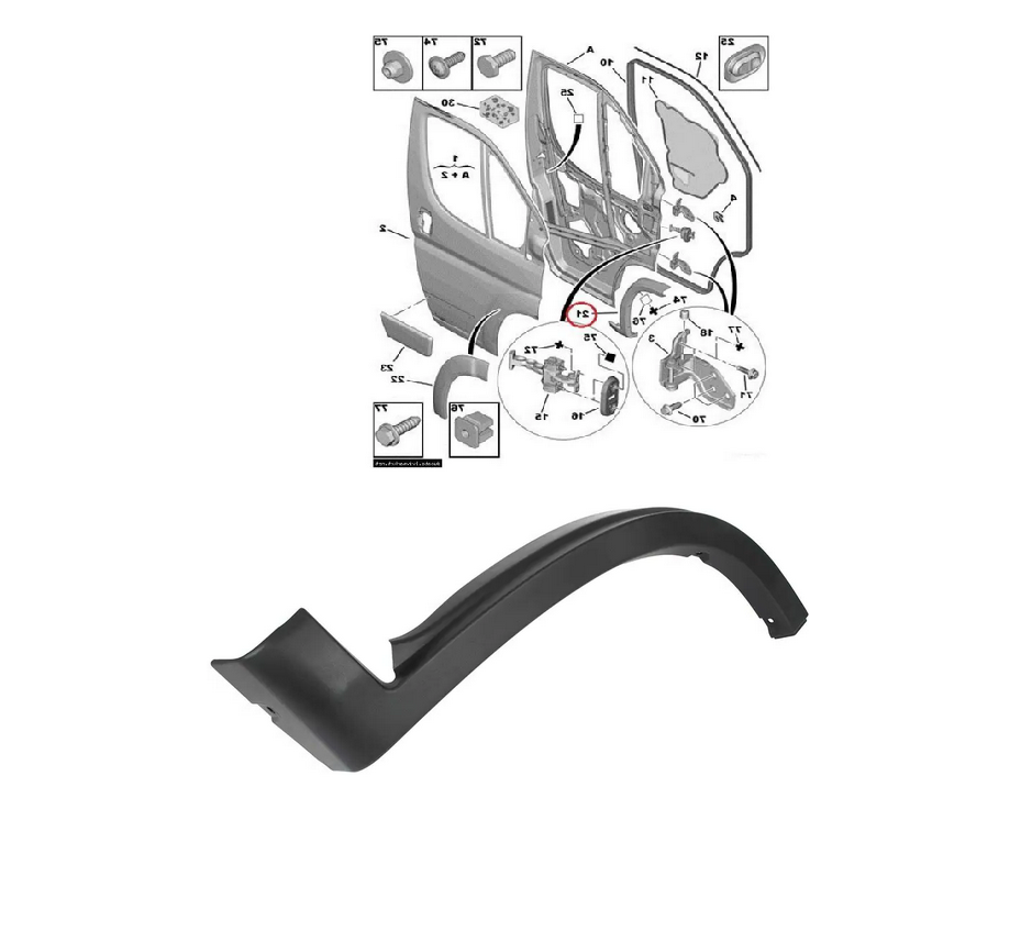 Bandou aripa, ornament fata CITROEN JUMPER (250), 09.2006-08.2014; FIAT DUCATO (250), 09.2006-08.2014; PEUGEOT BOXER (250), 09.2006-08.2014, partea dreapta, negru; spate; sarcina grea,