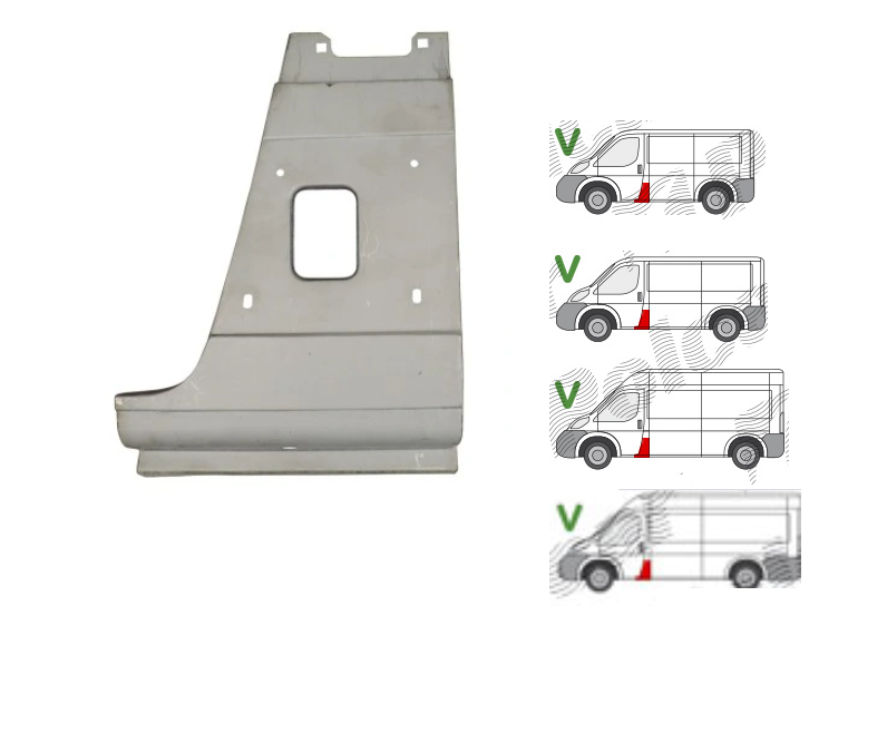 Segment stalp mijlociu CITROEN JUMPER (250), 09.2006-08.2014; JUMPER, 06.2014-; FIAT DUCATO (250), 09.2006-08.2014; DUCATO, 06.2014-; PEUGEOT BOXER (250), 09.2006-08.2014; BOXER, 06.2014-, stanga, metal galvanizat; cu intrare rezervor; inaltime 460 mm,