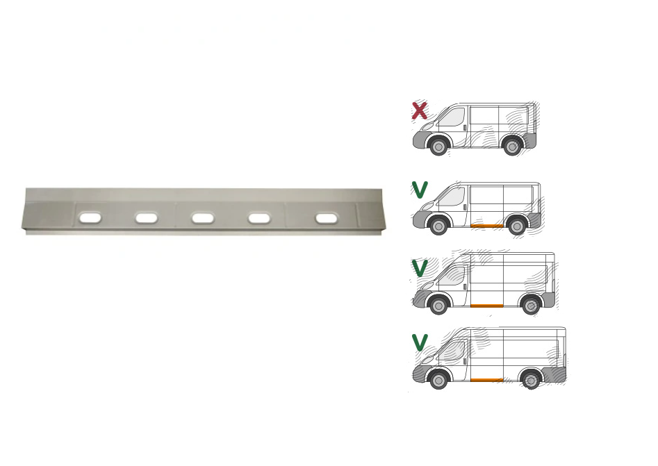 Prag interior CITROEN Jumper (250), FIAT Ducato (250), PEUGEOT Boxer (250) 2006-2014; Jumper, Ducato, Boxer 2014+; RAM ProMaster (2013+)-, stanga=dreapta, metal 1, 0 mm, metal galvanizat; interior; intaritura prag; lungime 1480 mm, inaltime. 200 mm,