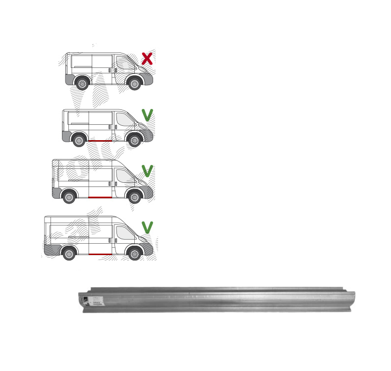 Prag CITROEN JUMPER (250), 09.2006-08.2014; JUMPER, 06.2014-; FIAT DUCATO (250), 09.2006-08.2014; DUCATO, 06.2014-; PEUGEOT BOXER (250), 09.2006-08.2014; BOXER, 06.2014-; RAM PROMASTER, 02.2013-, partea dreapta, sub usa culisanta; lungime 1420 mm,