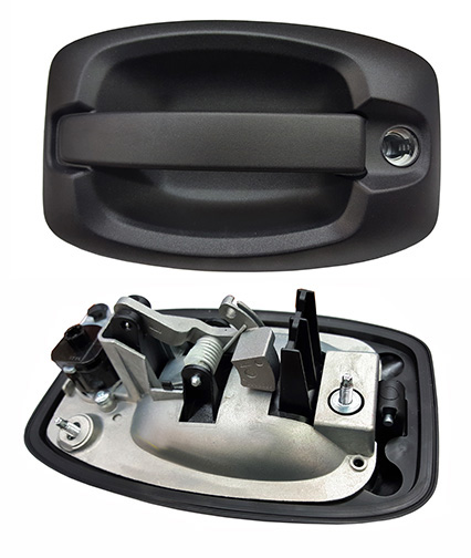 Maner usa exterior usa fata CITROEN JUMPER (250), 09.2006-08.2014; JUMPER, 06.2014-; FIAT DUCATO (250), 09.2006-08.2014; DUCATO, 06.2014-; PEUGEOT BOXER (250), 09.2006-08.2014; BOXER, 06.2014-, partea stanga, negru/ texturat; cu 1 cilindru usa,