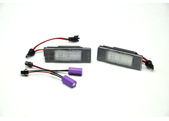 Set 2 buc lampa numar CITROEN C2, C3, C4, C5, C6, Jumpy; MERCEDES Sprinter, Vito (W639); NISSAN Micra (K12), Navara (D40), Pathfinder (R51), Note (E11), NV200, Primera (P12); PEUGEOT 308, 406, 407, Expert, RCZ; VW Crafter, LED; cu CANBUS resistor