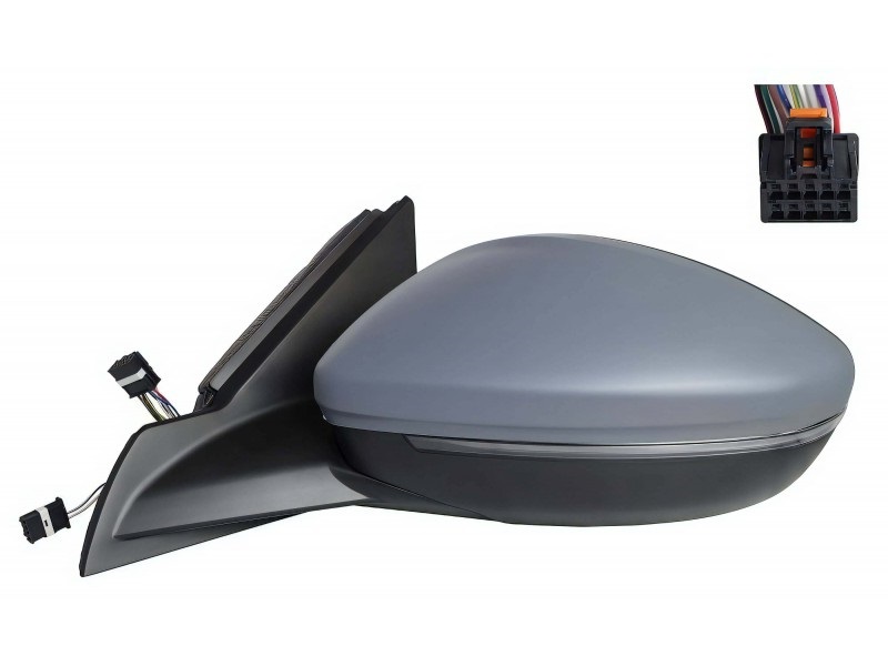 Oglinda usa exterioara OPEL CORSA/-e F, 06.2019-12.2023; PEUGEOT 208, 06.2019-, stanga, electrica; grunduit; cu incalzire; convexa; crom; pliabila electric; 10 gauri / 10 pini; indicator LED; functie asistenta laterala, cu lampa de perimetru,