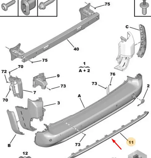 Spoiler bara spate PEUGEOT RIFTER, 06.2018-12.2023, silver,