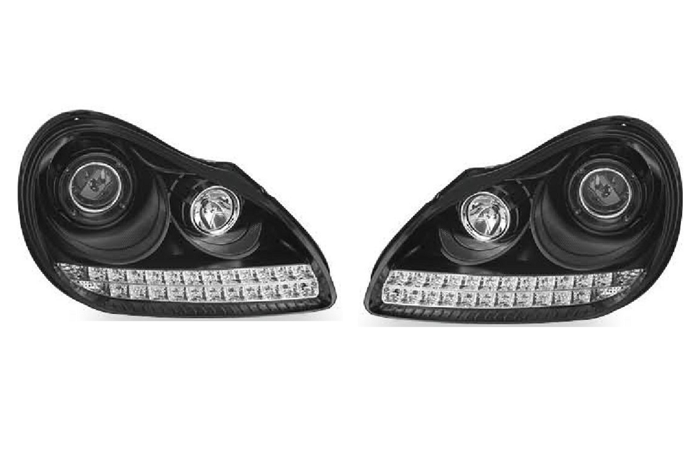 Set faruri tuning PORSCHE CAYENNE (955/9PA), 09.2002-12.2006, cu LED indicator; cu LED parking light; D1S+H1; manual/electrical; negru, transparent; TUNING; xenon,