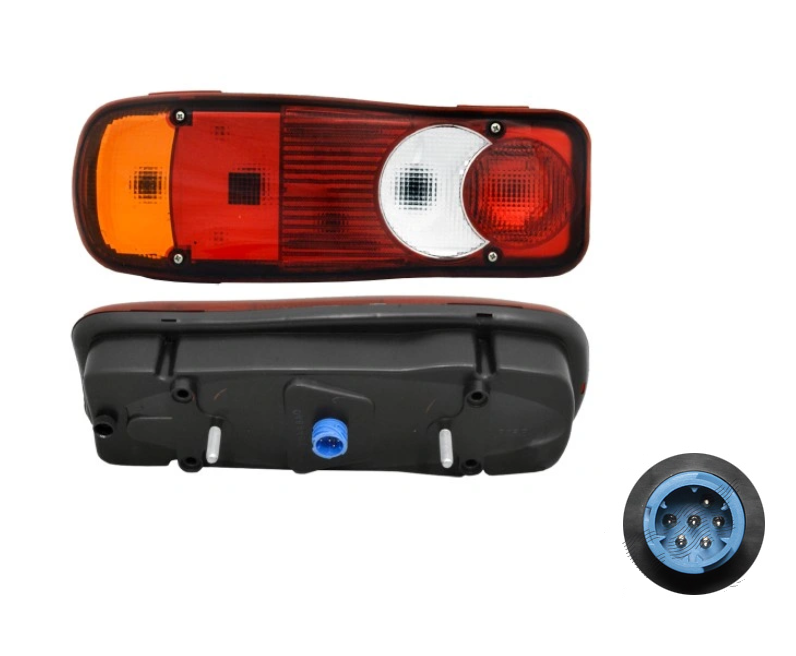 Lampa spate CITROEN JUMPER 2006-, DAF CF, LF, FIAT DUCATO 2012-; MITSUBISHI CANTER, OPEL MOVANO, PEUGEOT BOXER 2012-, VW T5, T6, VOLVO FE/FL-, stanga, AMP mufa; cu lampa numar; Latime: 349 mm; inaltime: 130 mm; Adancime: 115 mm; P21W+R10W