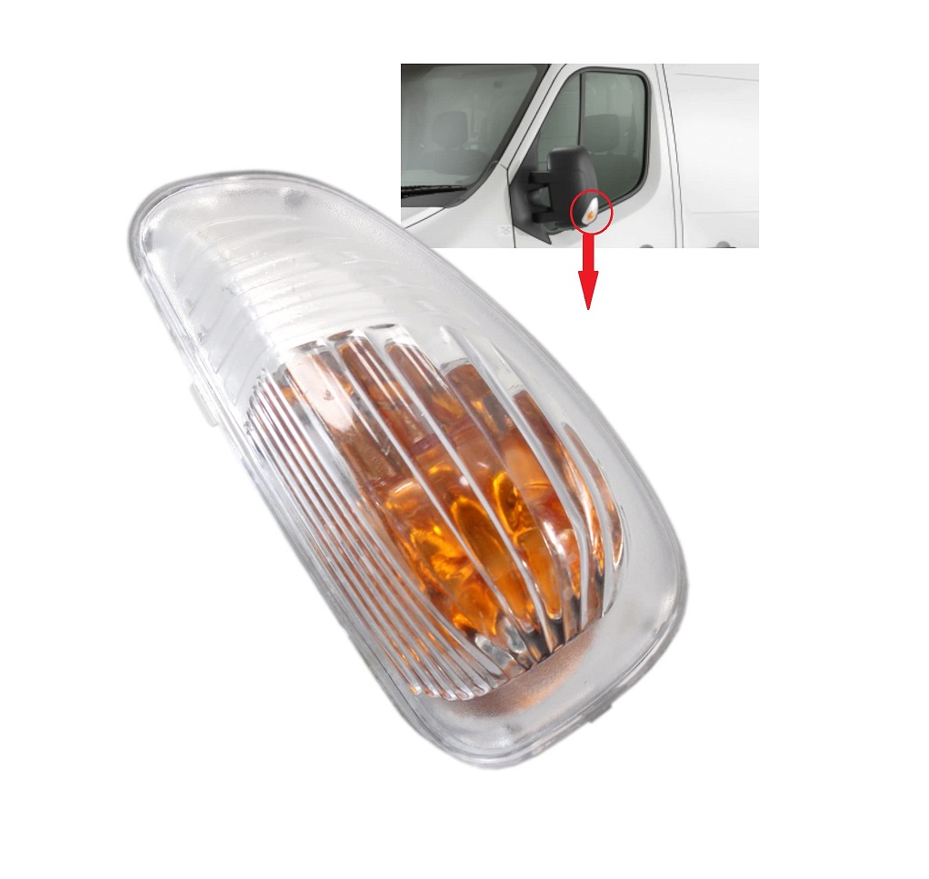 Lampa semnalizare oglinda NISSAN NV400, 11.2010-; OPEL MOVANO, 01.2010-12.2021; RENAULT MASTER, 01.2010-2024, partea stanga, original, W16W; alb cu insertie galbena,