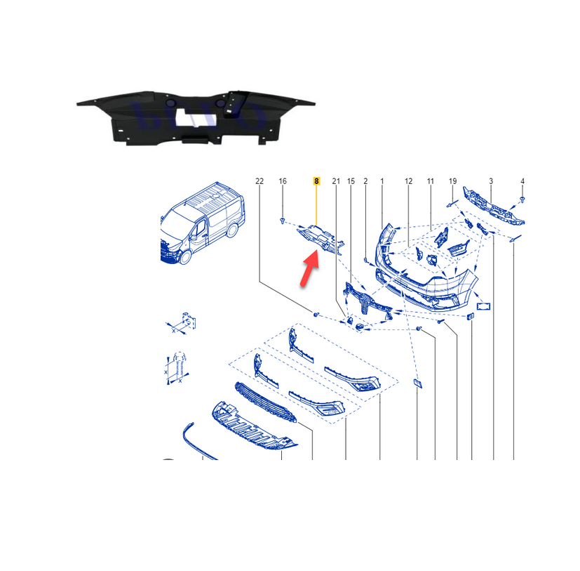 Ornament superior Trager, panou central fata RENAULT TRAFIC, 04.2021-, plastic; superior,