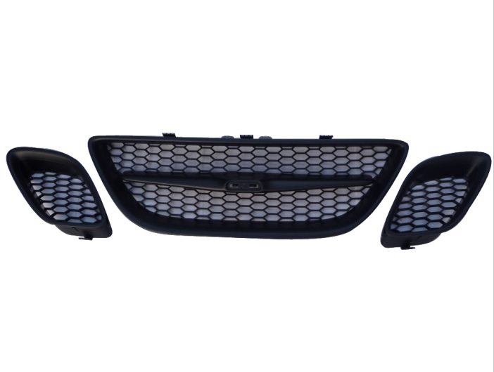 Set 3 buc. grila masca fata fata SAAB 9.3 (YS3F), 09.2002-09.2007, partea stanga+central, negru; plasa tip fagure; TUNING,