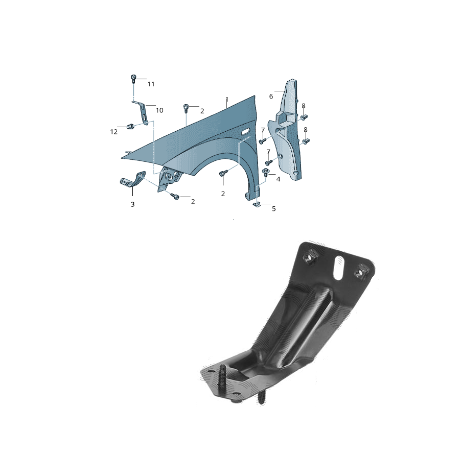 Suport aripa fata SEAT ALTEA (5P1/5P5), 03.2004-05.2015; TOLEDO (5P2), 10.2004-09.2009, partea stanga, original,