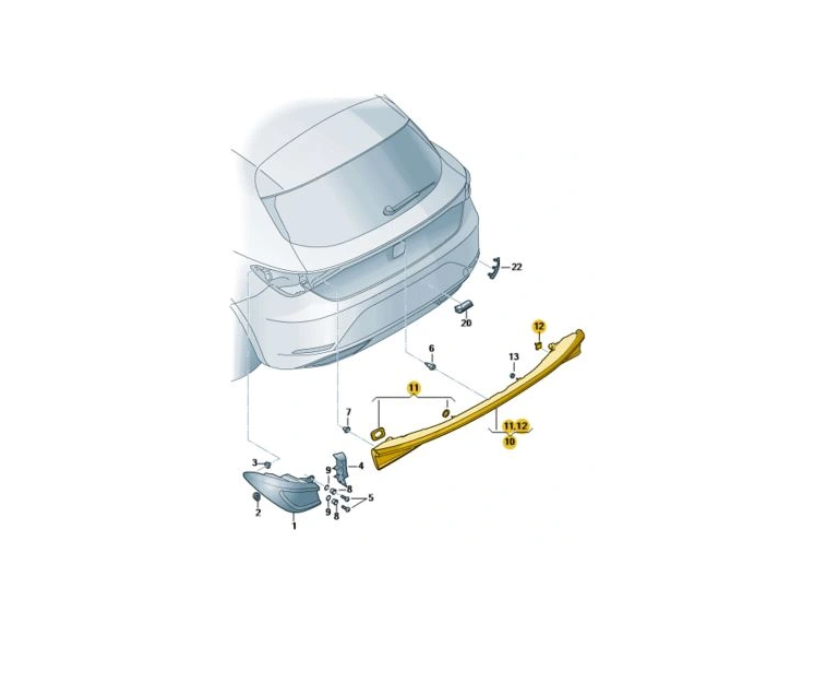 Stop suplimentar frana spate CUPRA FORMENTOR, 07.2020-06.2024, partea central, original, cu semnalizare; cu lumina mers inapoi; cu lampa ceata spate; cu lumina frana; LED,