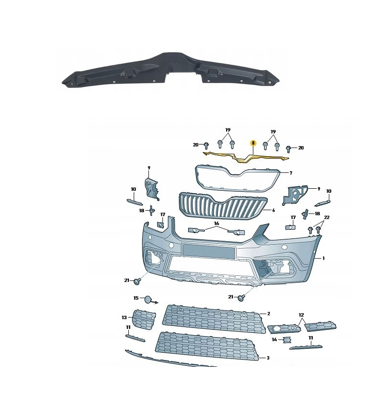 Ornament superior Trager, panou central fata SKODA YETI (5L), 09.2009-09.2013
